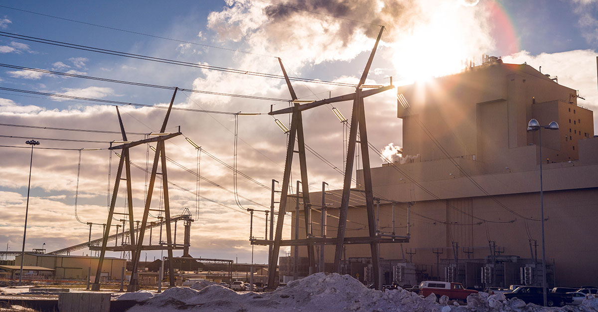 Transmission lines run out of the Colstrip power plant